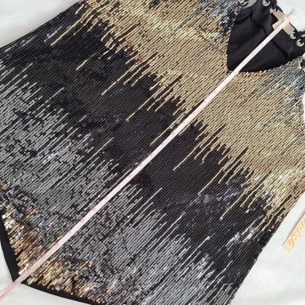 NWT Lavish Black/Silver/Gold Sequined Double Strap Racerback Cami Tank Top, M - Picture 10 of 11